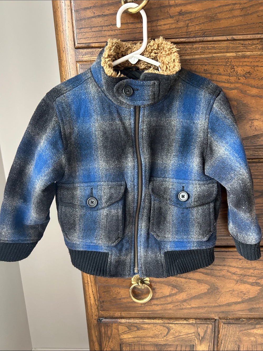 GAP Toddler Blue and Gray Wool Plaid Jacket, Size 4T